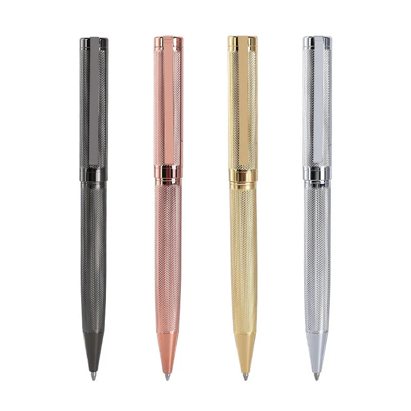 3D Looking Metal Copper Engrave Laser Debossed Body Lattice Pattern Rotating Pen Luxury Silver Golden Ball Pen With Pocket Clip
