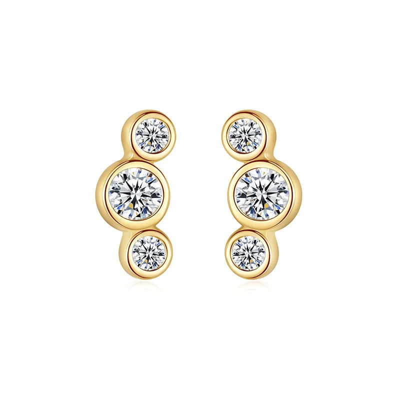 Hainon S925 Sterling Silver Round Zircon Geometric Personality Design Ladies Graceful Stud Earrings