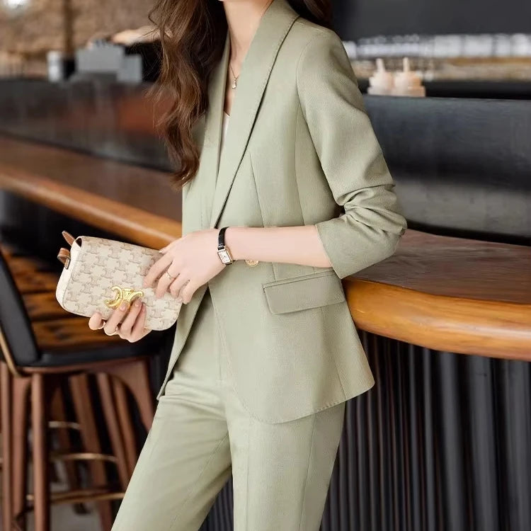 Green Small blazer for Women Spring and Autumn New High-end Korean Version Slim Temperament Socialite Business Attire Suit