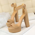 Women Plus Size Ankle Strap High Heels Gladiator Shoes  Buckle Strap Thick Heel Fashion Hollow Female Party Wedding Pumps