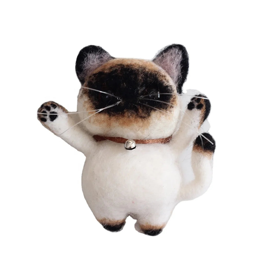 DIY Handmade Folk Art Brooch Cat Siam Cat 3D Cartoon Merino Wool Felted Animals Needle Felt Craft Beginners Kit Easyhandmade