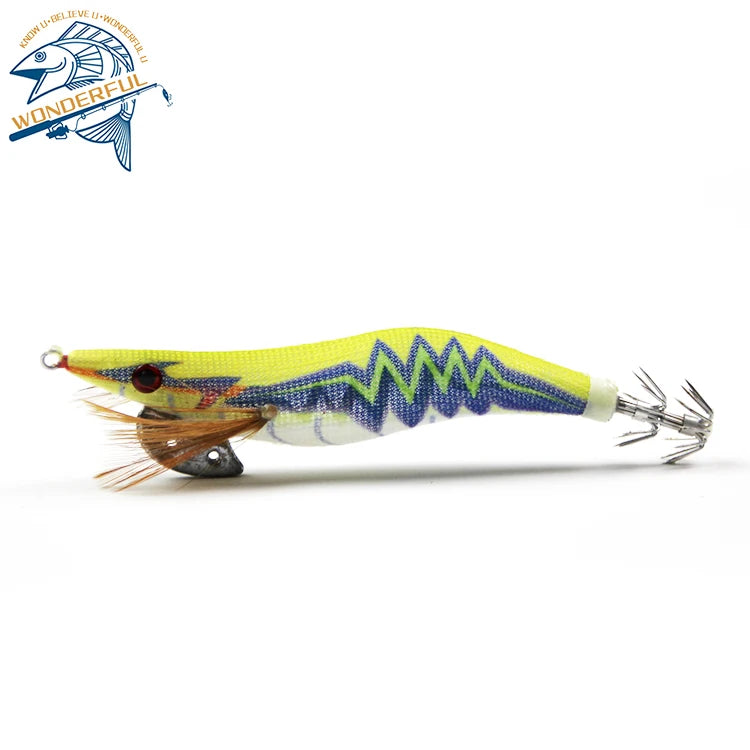 12cm 14.5g Artificial Bionic Sinking Squid Jig Hard Wooden Shrimp Lure Cuttlefish Bait for Saltwater Boat