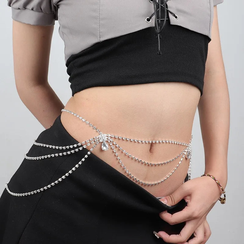 European American Women's Multi-Layer Tassel Rhinestone Waist Chain Hot Selling Belly Dance Style Body Engagement Anniversary