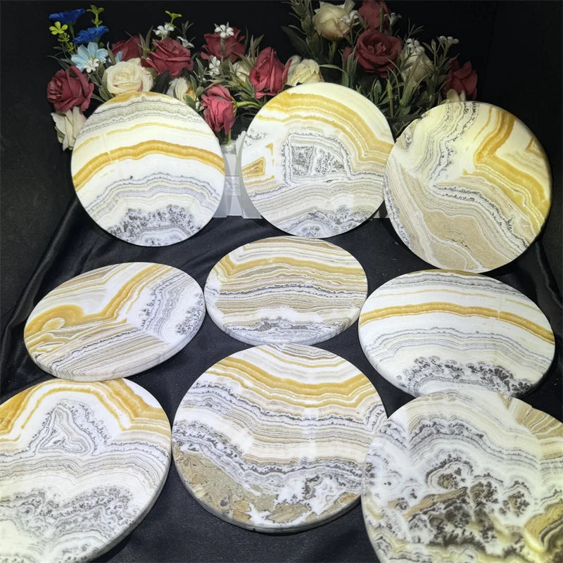 Wholesale Crystal Crafts Healing Natural Gemstone  Dendritic Calcite Circle Slice Stone for Home Decoration
