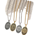 MAIFENG Fashion Vintage Oval Pendant Stainless Steel 18K Gold Plated Arabic Link Chain Hip Hop Necklace