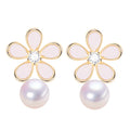 Korean Style Flowers Women's Natural Freshwater Pearl Stud Earrings Wholesale Pearl Jewelry