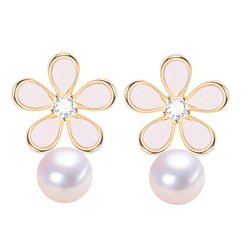 Korean Style Flowers Women's Natural Freshwater Pearl Stud Earrings Wholesale Pearl Jewelry