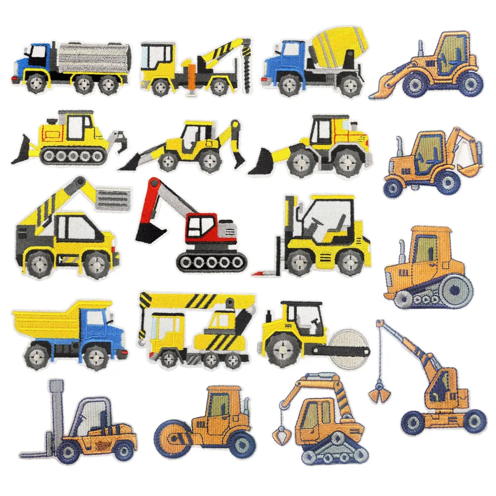 Hot Sale Wholesale Price Yellow Color Engineering Construction Vehicle Theme Iron on Embroidery Children Diy Patches
