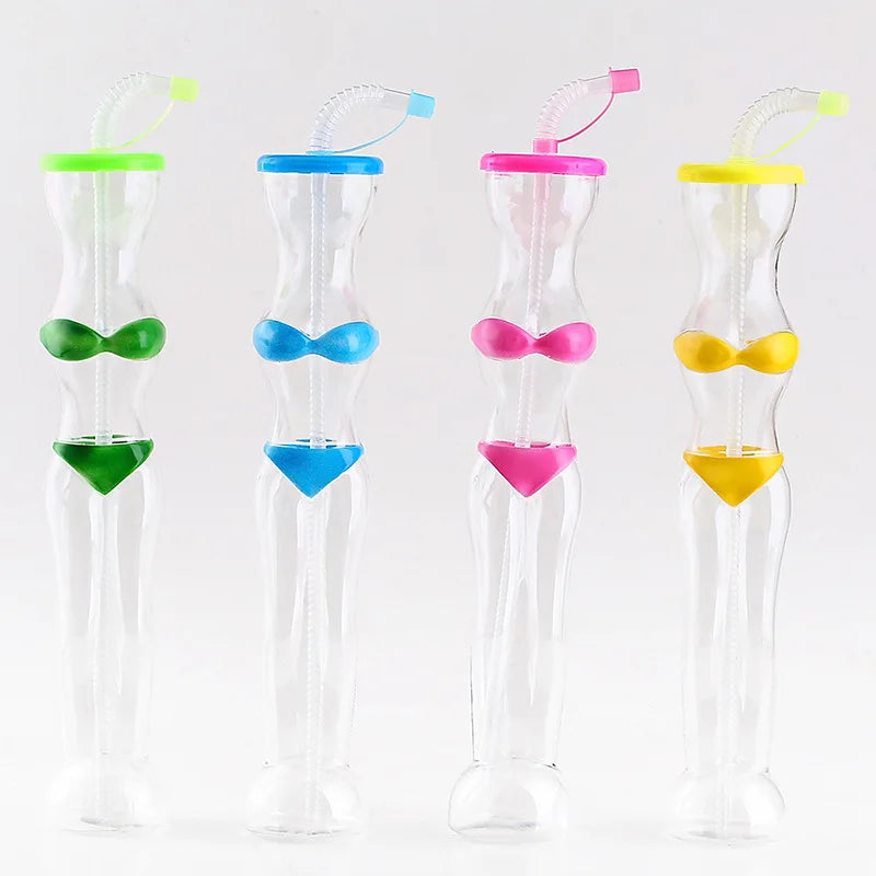 Creative 600ml Disposable Slush Plastic Bikini Beauty Shaped Drink Yard Juice Cup with Straw