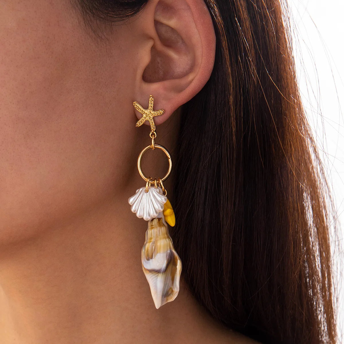 Manufacturer Sale Gold Plated Ladies Jewelry Scallop Seashell Conch Earrings Dangle Drop Ocean Summer Earrings for Beach Party