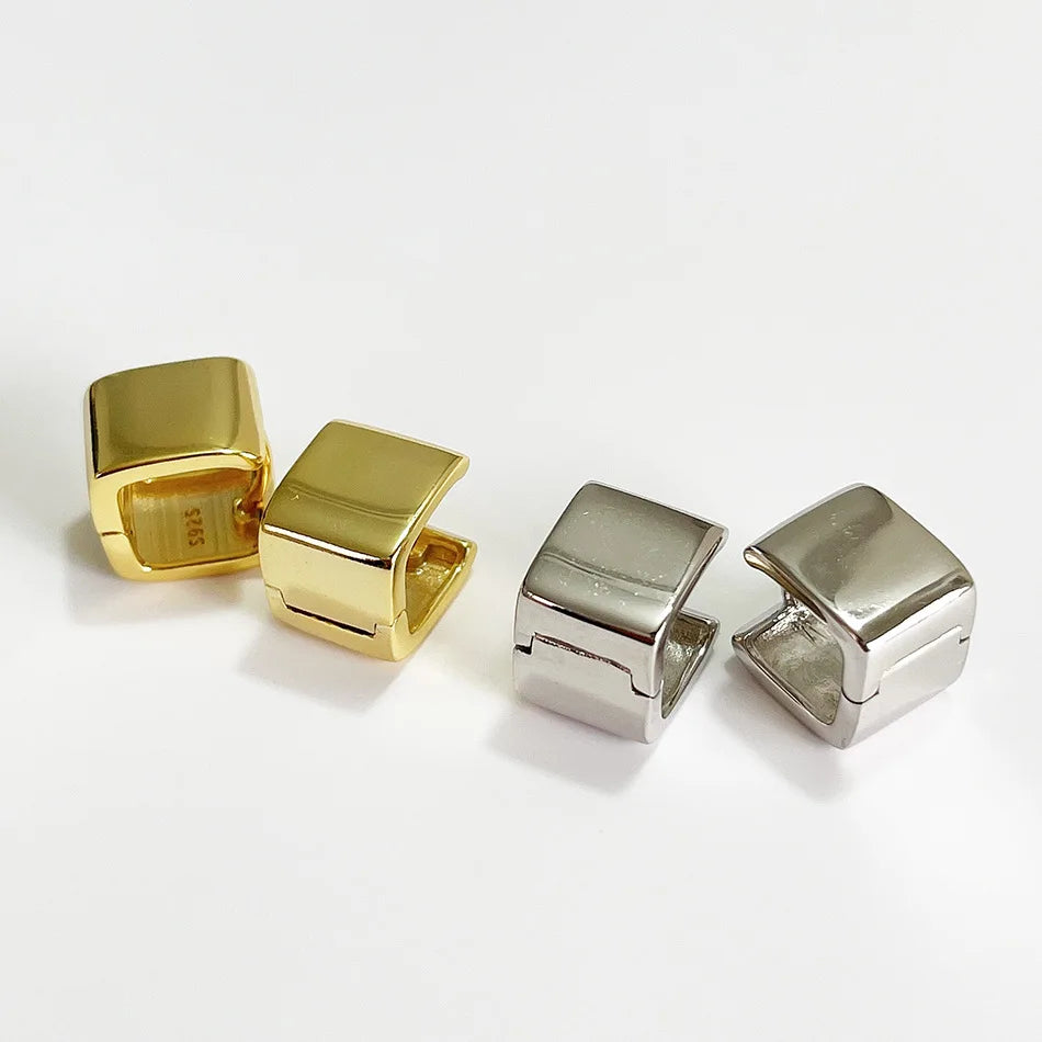 S925 Sterling Silver Square Wide Hoop Earrings Jewelry Wholesale Earrings Women Stud Fashion Jewelry Earrings