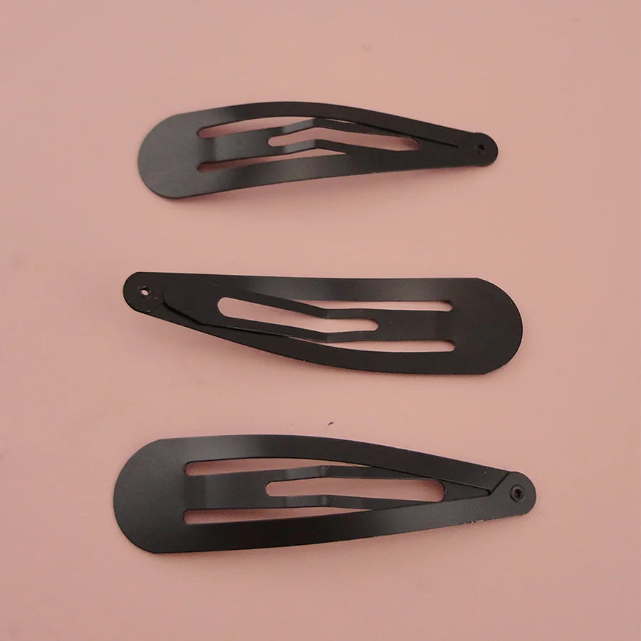 8cm Black Big No Hole Tear Drop Hair Clips Metal Snap Hairgrip Large BB Hairpins Lead Free Nickle Free
