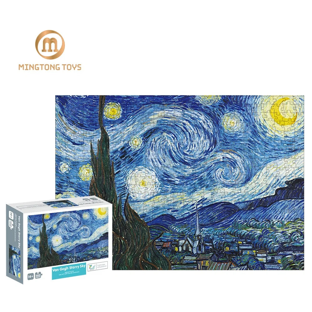 Wholesale Custom Kids Toys Van Gogh Oil Painting Starry Sky Paper Jigsaw Puzzle 1000 Pieces for Adult
