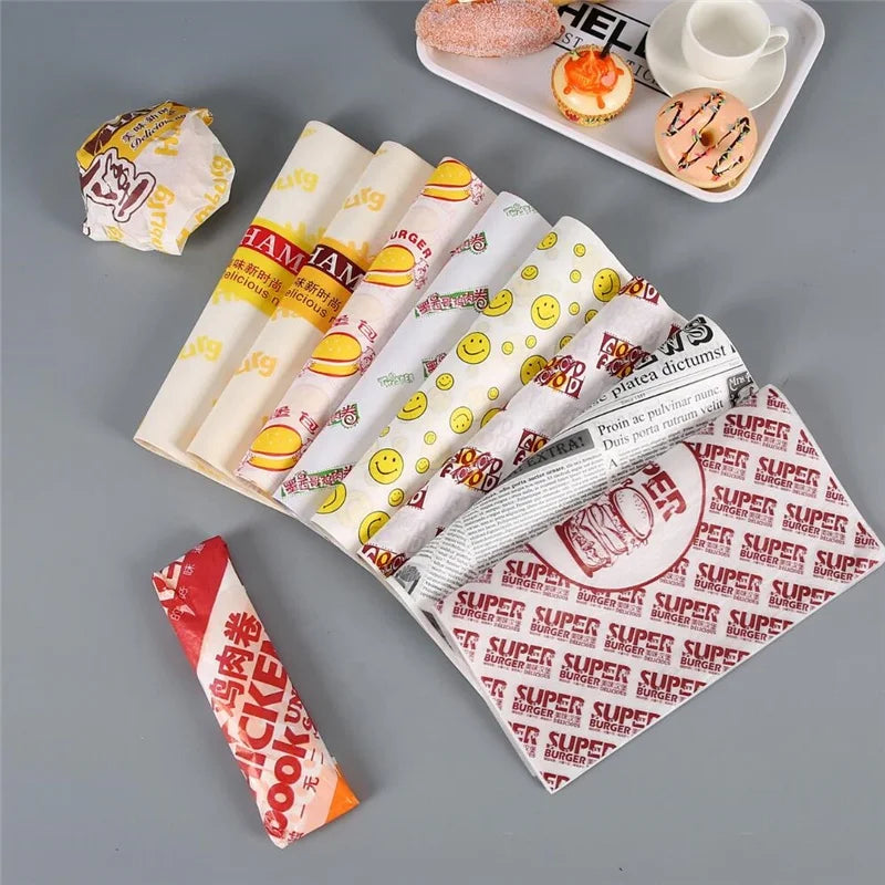 Deli Sandwich Wrap Wax Packaging Fast Food Grade Hamburger Wrapping Paper Supplier PE Food Package Greaseproof Paper Virgin CMYK