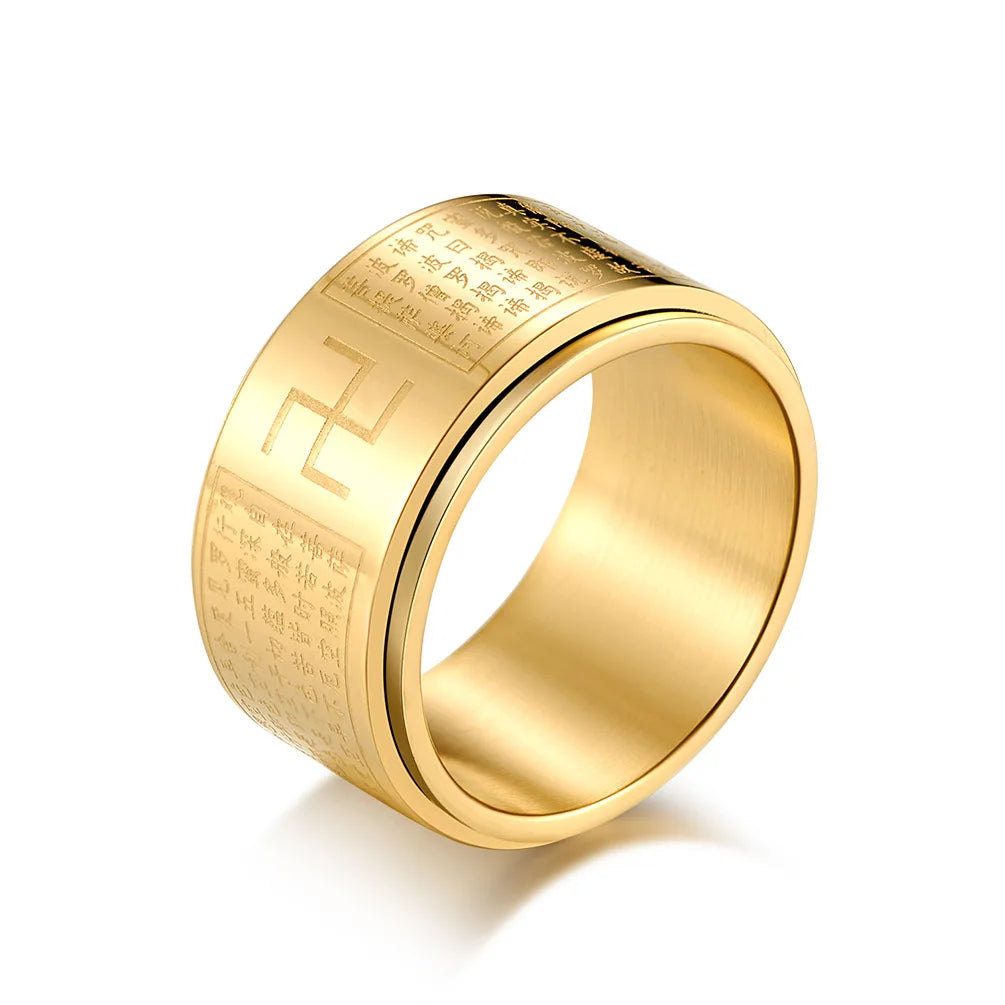 Buddhist Classic Heart Sutra Rotating Ring  Character Scripture Titanium Steel Ring Buddhist Devotee Men Pull Finger