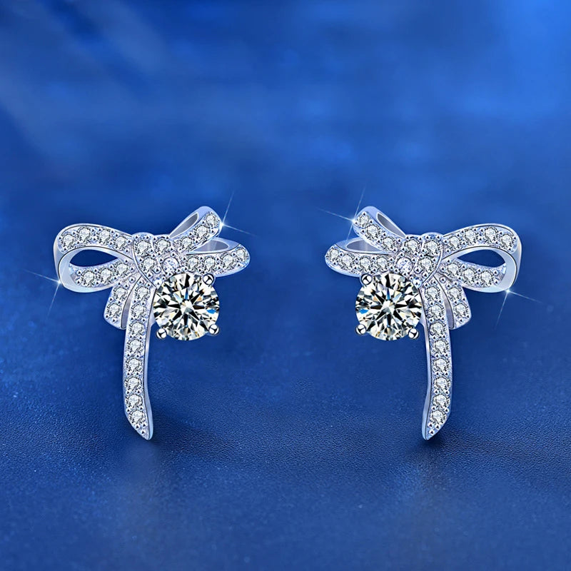 New Trendy Wedding Jewelry 925 Sterling Silver Wedding Jewelry 0.5ct Mossianite Bow Stud Earrings for Women