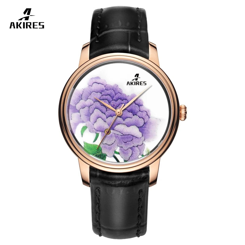 Custom Logo Big Flower Fashion Small Order Accept Auto Mechanical Wrist Watches for Woman