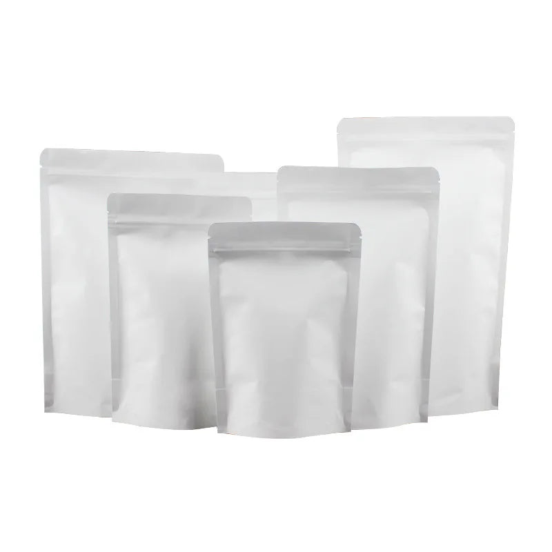 Hot Sale White Kraft Paper Stand up Pouch Inside Aluminum  With Zipper for Food Nuts Tea Coffee