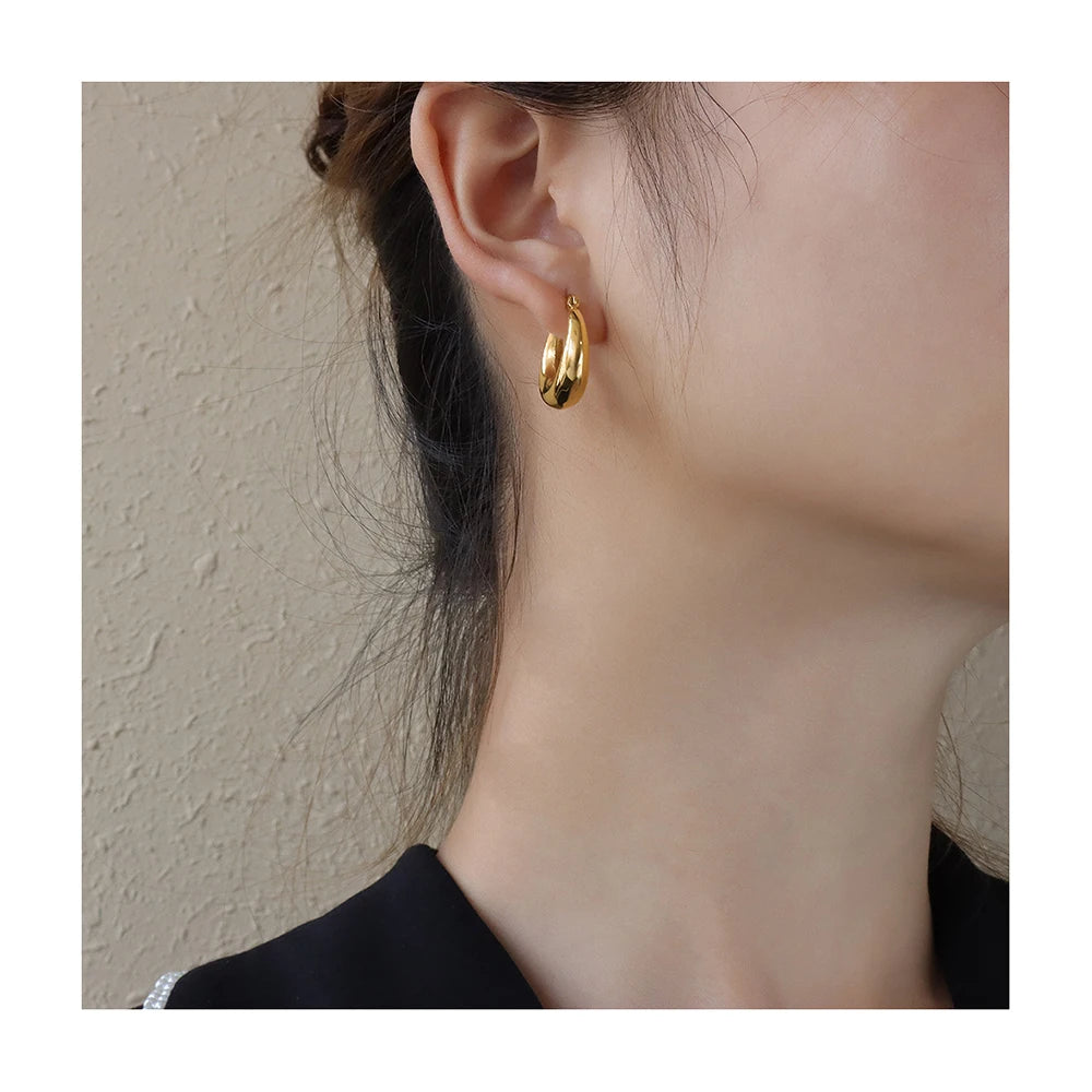 French Crescent Shaped Hollow Earrings Stainless Steel Gold Plated Jewelry for Girls Tarnish Free Hypoallergenic