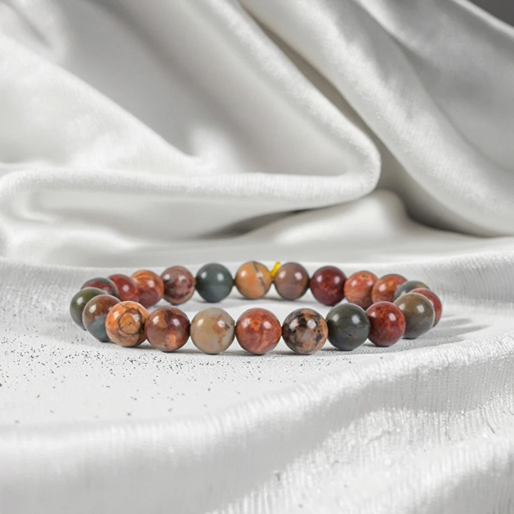 8mm Natural Polish Picasso Jasper Semi-Precious Gemstones Healing Crystal Beads Picasso Jasper Stretch Bracelet