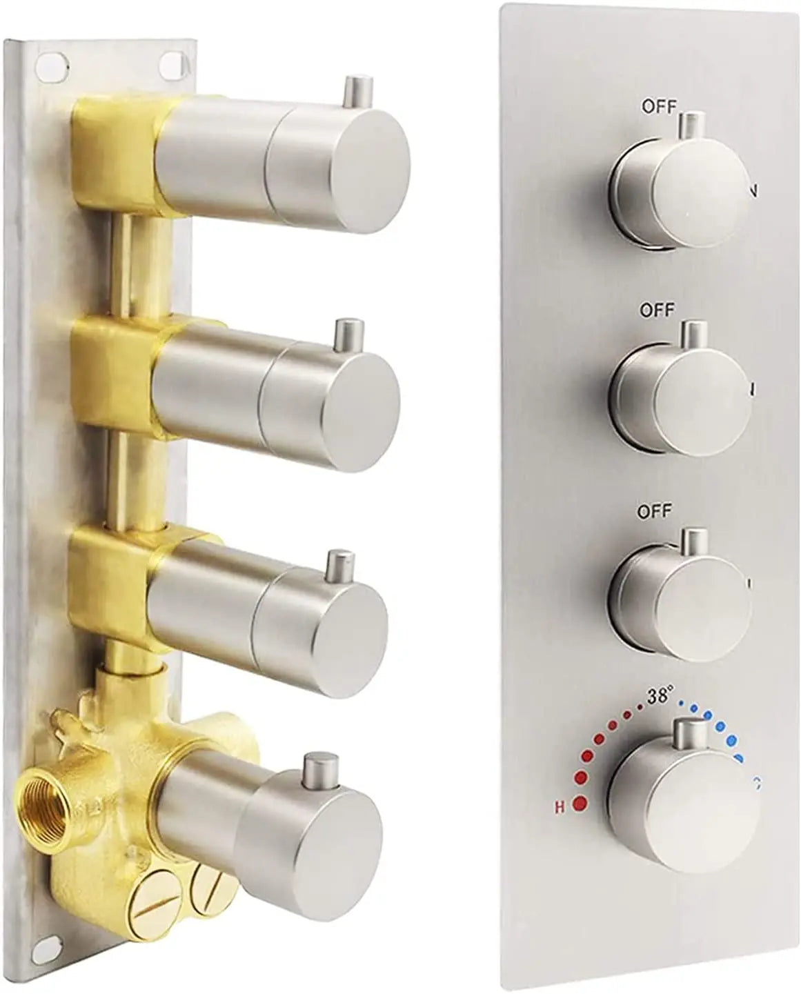 Solid Brass Concealed 3 Outlet Brushed Nickel Thermostatic Valve Shower Diverter Mixer