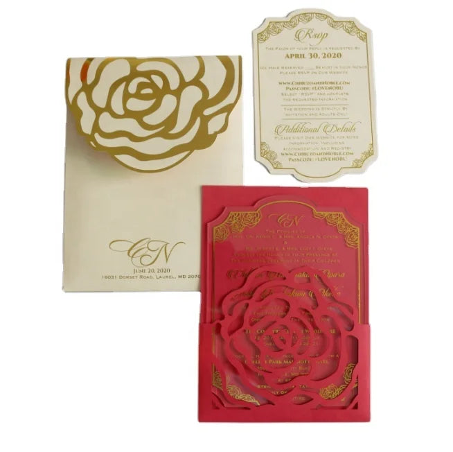 Wholesale Floral Wrap Wedding Invitation Card Souvenir Chinese Style Acrylic Cards Gold Foil Products