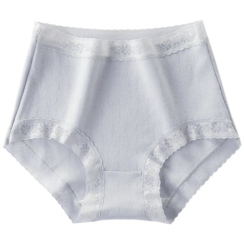 Women's Mid-Rise Lace Cotton Panties Solid Color Soft Breathable Briefs for Daily Comfort Plain Dyed for Period Underwear Daily