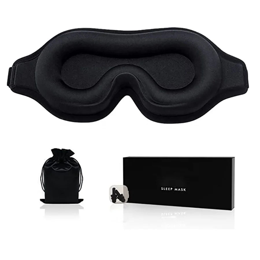 3D Black Custom Silk-Polyester-Cotton Sleeping Eye Mask 100 Blackout Travel Blindfold