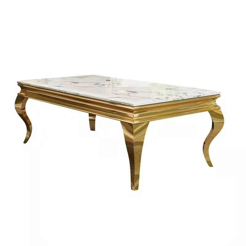 Wedding 4-Legs Coffee Tables Sets Stainless Steel Marble Stone Dold&Silver Metal Base Modern Luxury Center Living Room Furniture