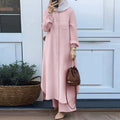 S-5XL Muslim Large Women's Autumn Loose Style Commuter Long Two Piece Set Turkey Dubai Abaya Shirt Set IsIamic Outifits