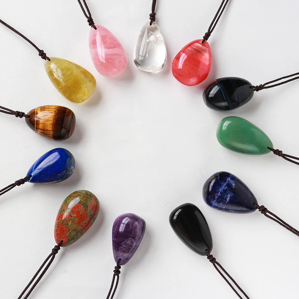 Wholesale Polished Rose Quartz Amethyst Stone Drop Shaped Healing Tumbled Stones Pendant Folk Crafts Necklace