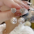 Pendientes S925 Statement Crystal Zircon Fashion Women Heart Earrings Korean Luxury Pearl Earrings