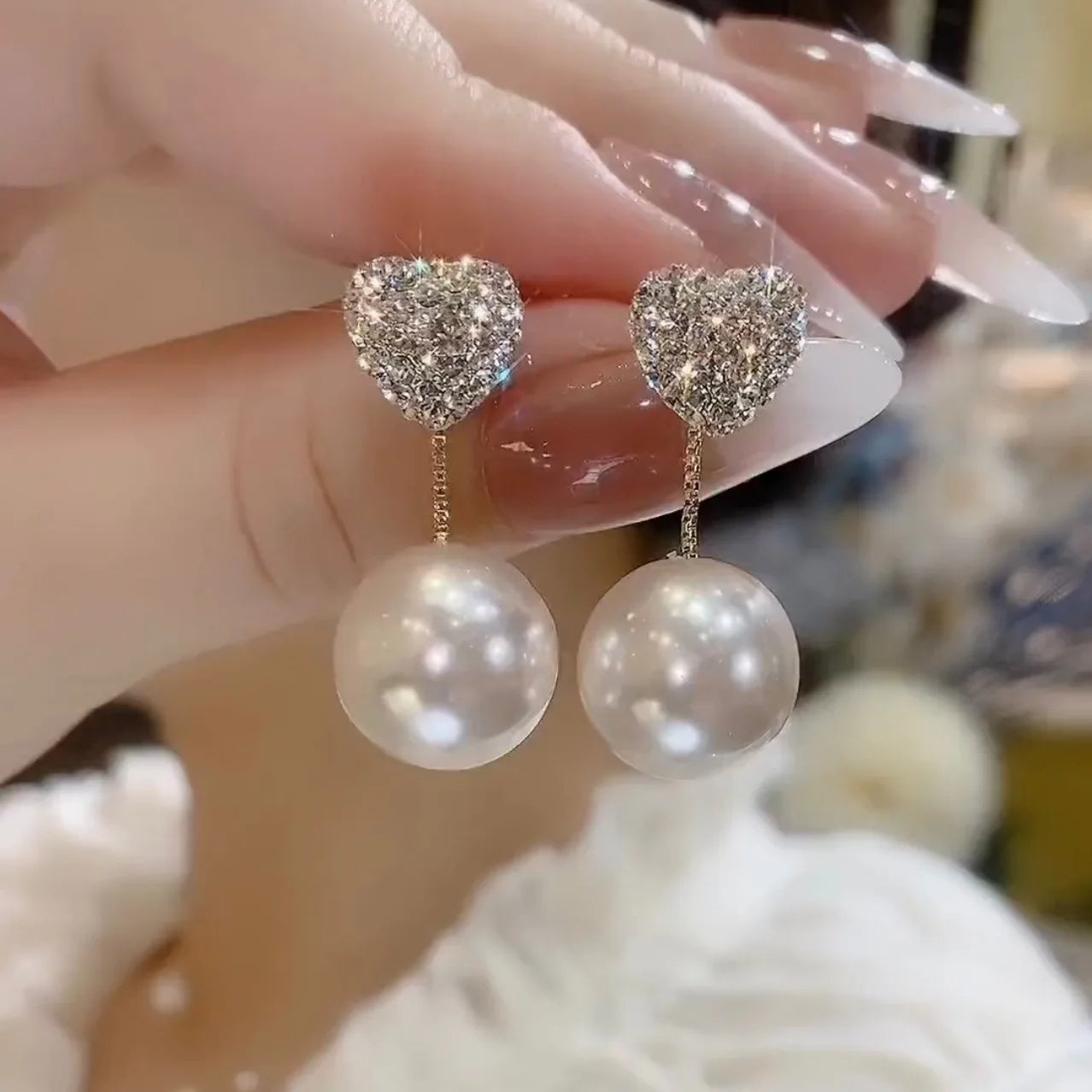 Pendientes S925 Statement Crystal Zircon Fashion Women Heart Earrings Korean Luxury Pearl Earrings