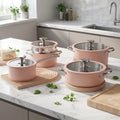 4-Piece Korean Style Stainless Steel Lining Pan Set with Glass Cover Eco-Friendly Dishwasher Oven Safe for Gas Induction Cookers