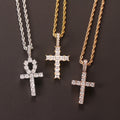 WHOLESALE New Iced Out Zircon Baguette Cross Men's Hip Hop Jewelry Gold Silver Color CZ Pendant Necklace Bling Charms