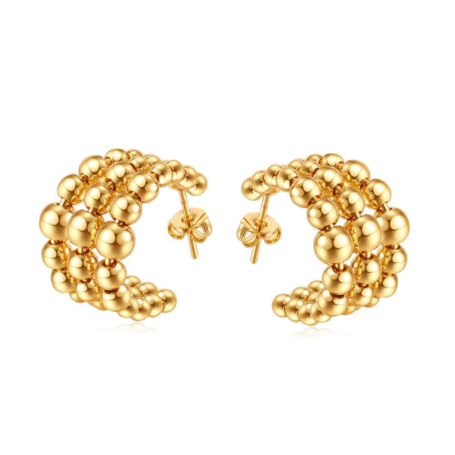Metal Balls Beaded C-shaped Half Round Earrings for Women Girls Fashion Exquisite Titanium Steel Ins Jewelry 2023 Trend
