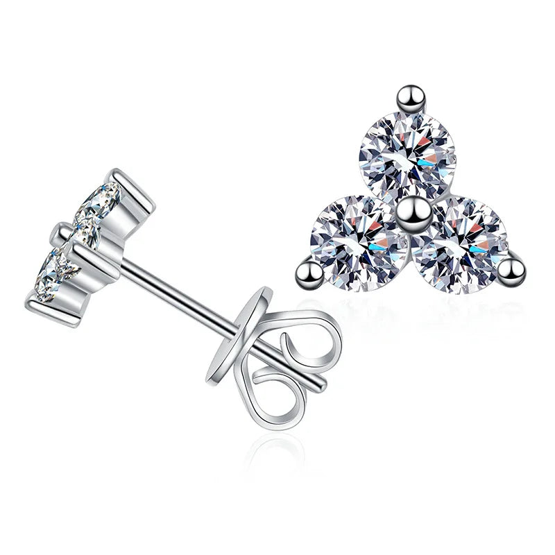 S925 Sterling Silver Charm Moissanite Earrings with Three-Petal Grass Petals Classic Style for Women MegaBDM