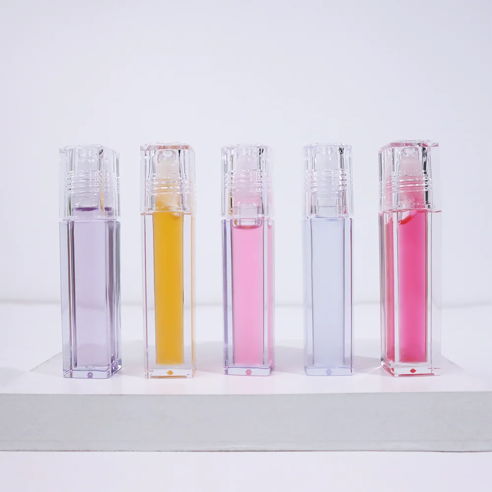 Transparent Organic Lip Oil Private Label Plumping Coconut Roller Ball Glossy Lip Oil