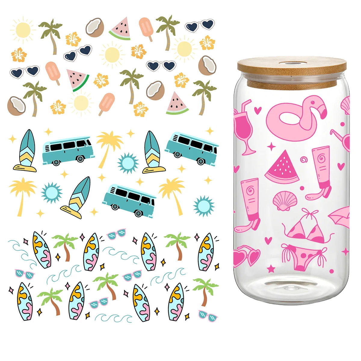 Custom 16oz Uv Cup Wraps Wholesale Uv Cup Wrap Transfers Designs Cup Wrap Transfers for 16oz Glass Can