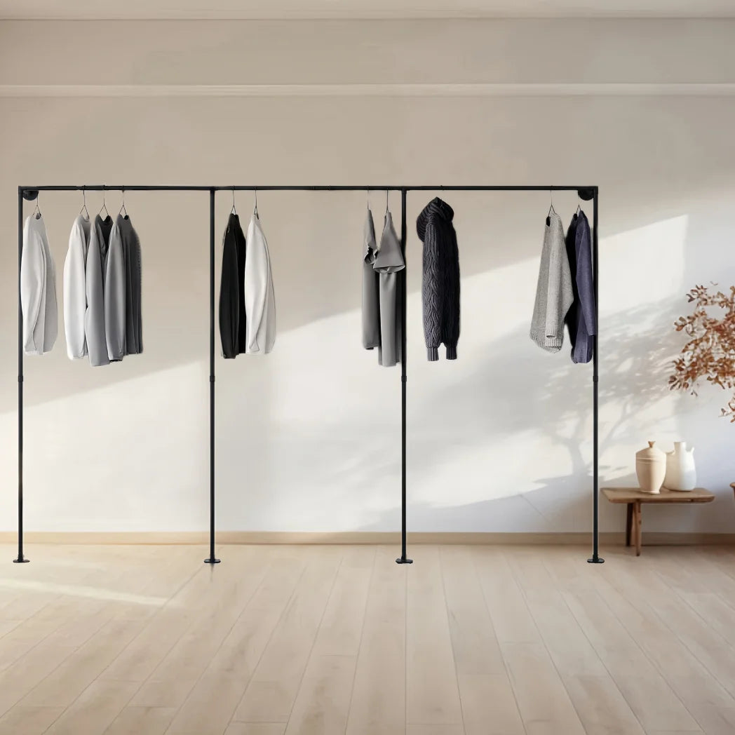Modern Black Industrial Metal Clothing Rack Wall Mounted Walk-in Closet Retail Display Hanging Rod for Bathroom Kitchen Jewelry