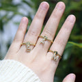 Initial Dangle CZ Open Ring Birthday Gift for Her Women Thin Gold Stacking Ring Adjustable Ring With Letter Charm