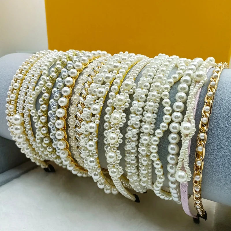 Hair Accessories Embellished Braided Knot Metal Crochet Crystal Hairband Bride Rhinestone Pearl Beaded Headband for Women 2023