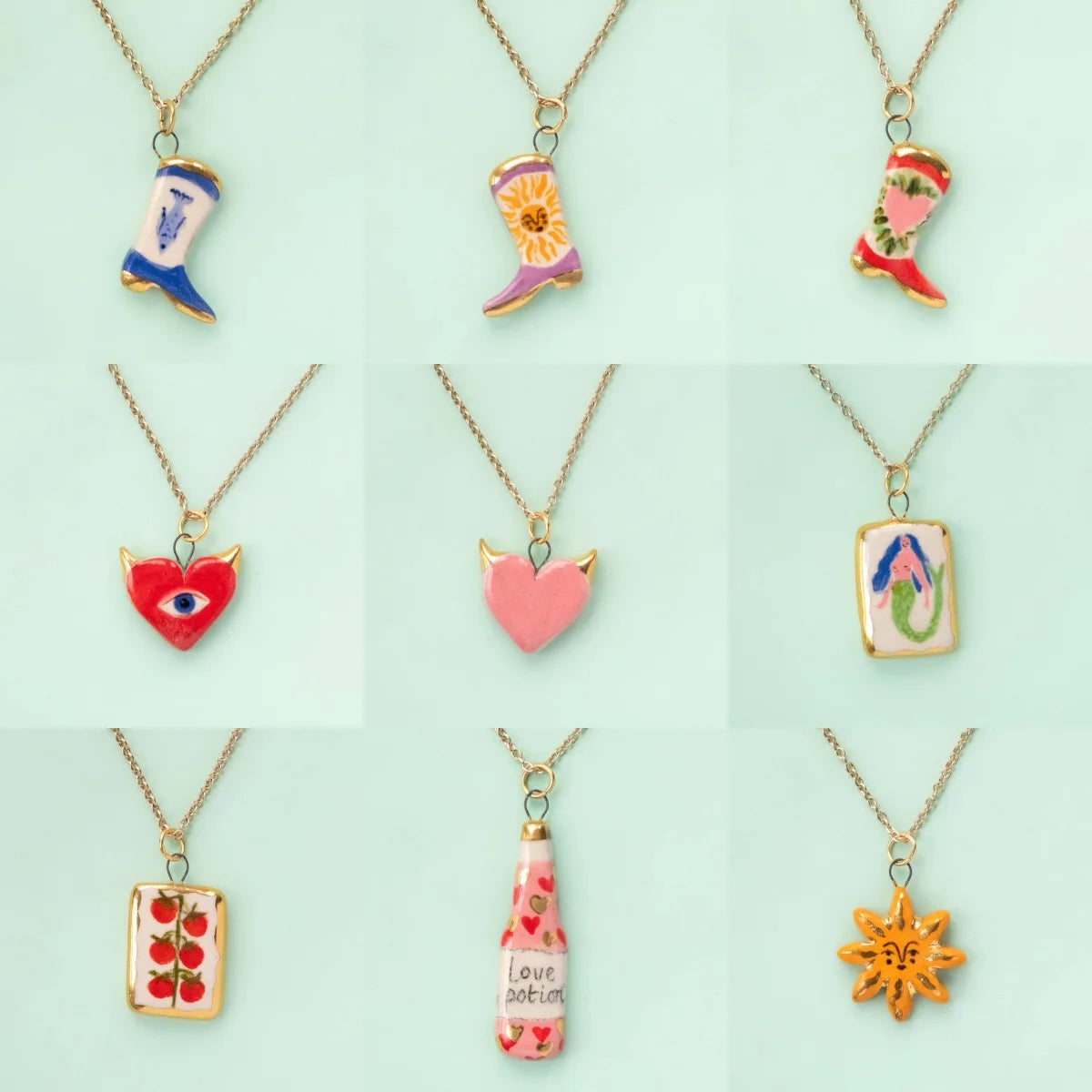 Latest Custom Copper Gold Plated Necklace Pendant with Enamel Heart and Eyes Link Chain for Women