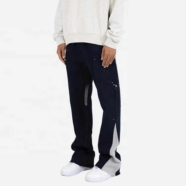 Oem Manufacturer Custom Logo Loose Splash Paint Track Pants Flared Men Sweatpants