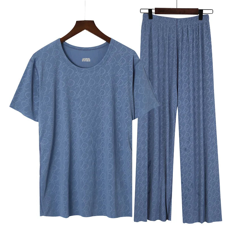 Women Pajama Sets Stain Silk Short Sleeve Pajama Pants for Women Set