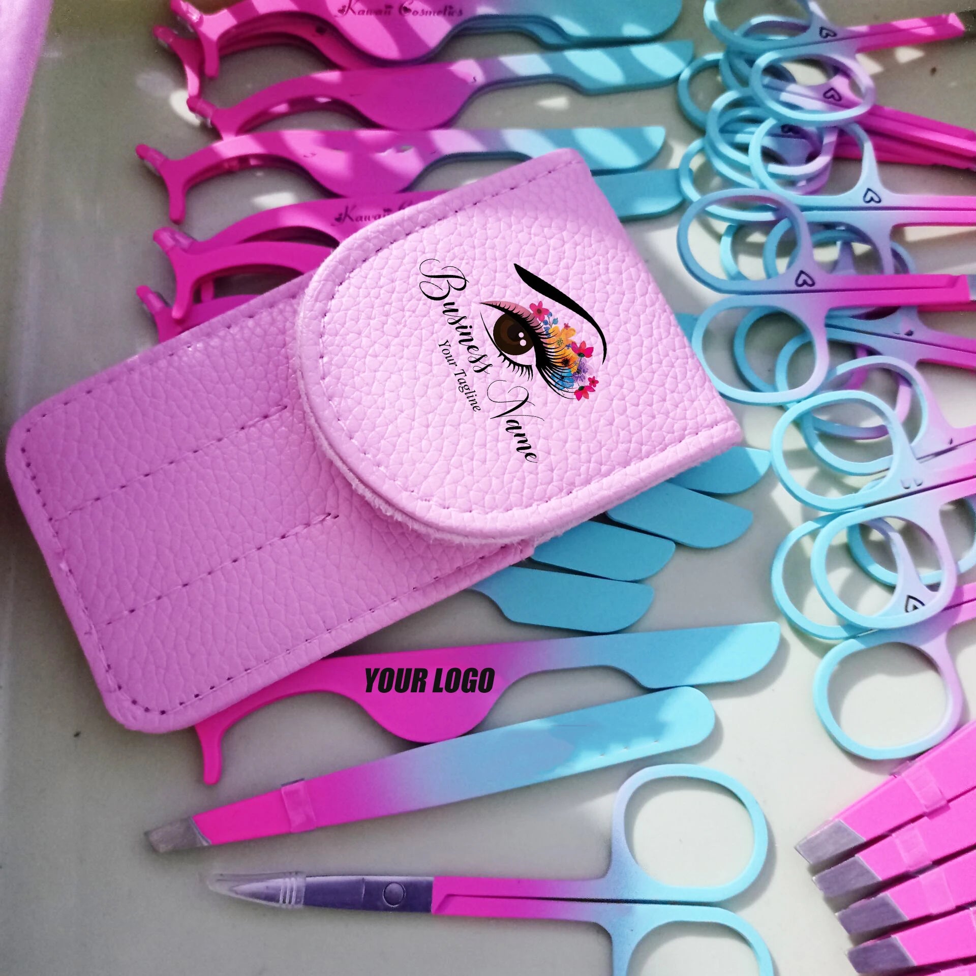 Stainless Steel Rose Gold Eyelash Tweezers Print logo Eyelashes Extension Tweezers Set Wholesale  Tweezers Applicator