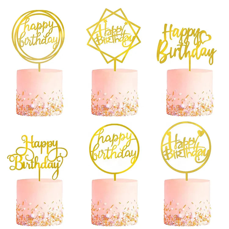 Wholesale 6pcs Set Acrylic Happy Birthday Cake Topper for Wedding Party Cake Decoration Toppers