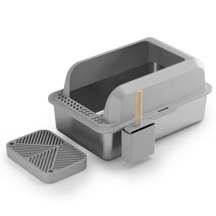 New XXL Extra Large Stainless Steel Pet Toilet Pan Cat Litter Box Easy Cleaning Non-Sticky for Large Cats and Maine Coon