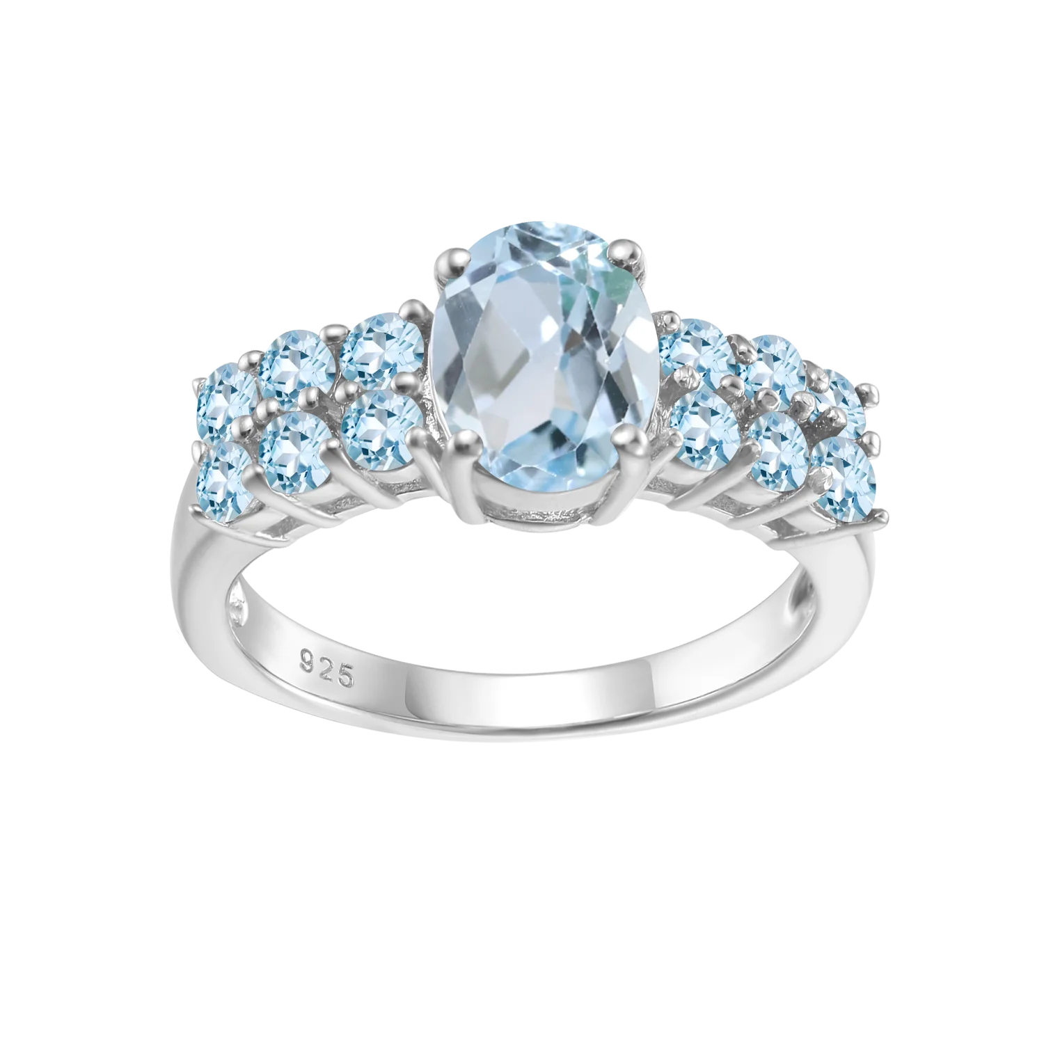 Abiding Christmas Ring 925 Sterling Silver Natural Sky Blue Topaz Oval Tourmaline Ring With Custom Logo Custom Gemstone Service