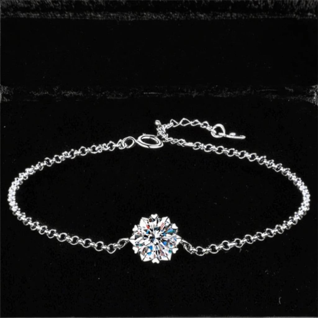 Sweet and Versatile Hexagram Snowflake S925 Sterling Silver Vvs D Color 1CT Moissanite Bracelet for Women